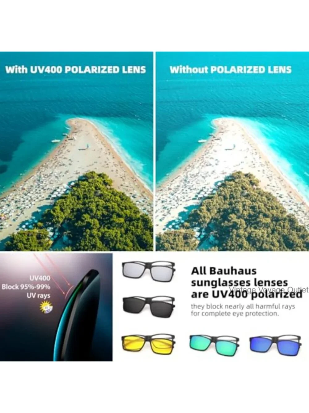 Magnetic Clip-On Sunglasses Square UV400 Polarized 5 Lenses Men Women
